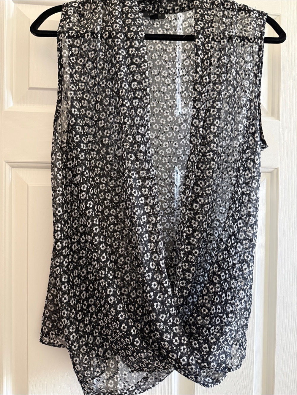 Ann Taylor Black Sheer Floral V-Neck Blouse